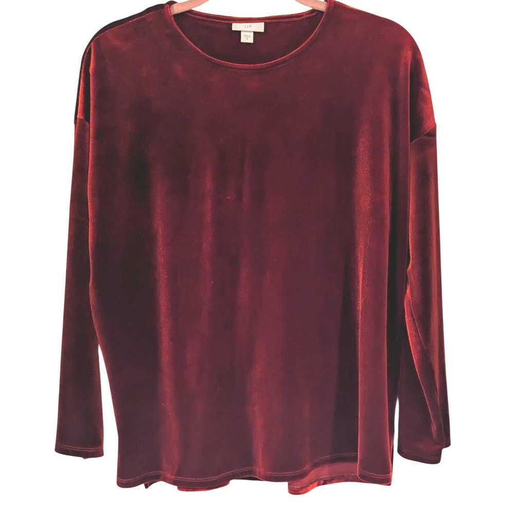 J. Jill Burgundy Velvet Long Sleeve Crew Neck Relaxed Top Medium Festive Luxe